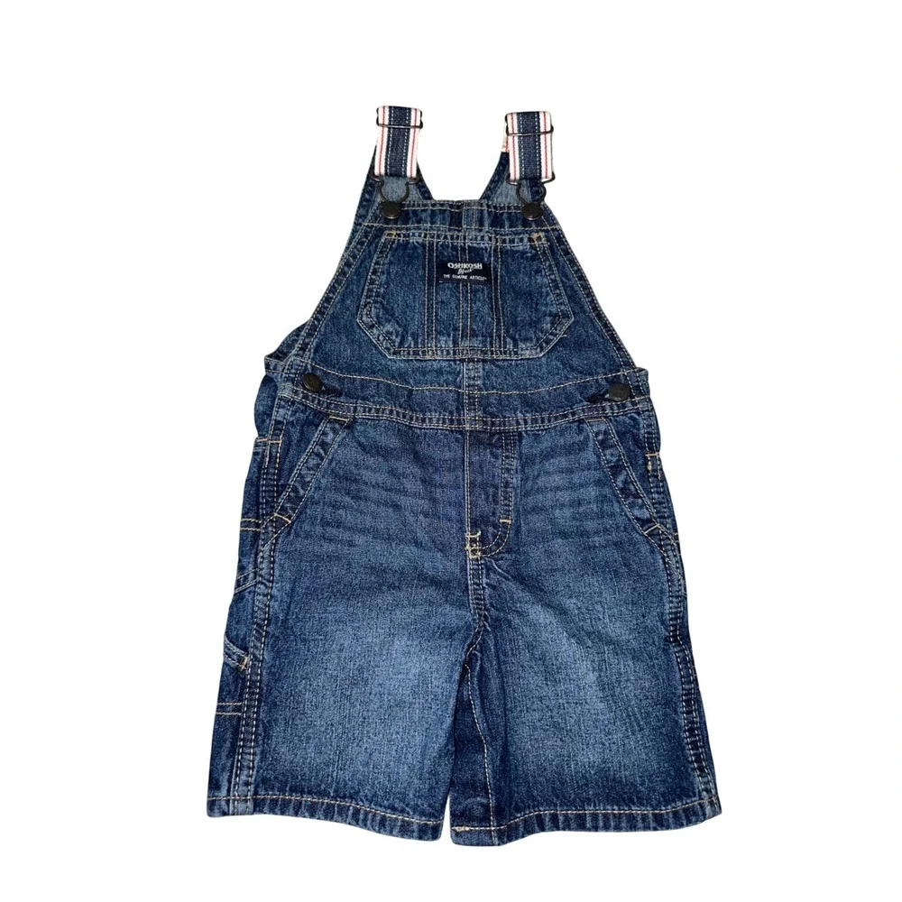 Osh Kosh B'Gosh Denim Short Overalls Size 24 Months Button Legs Patriotic Colors